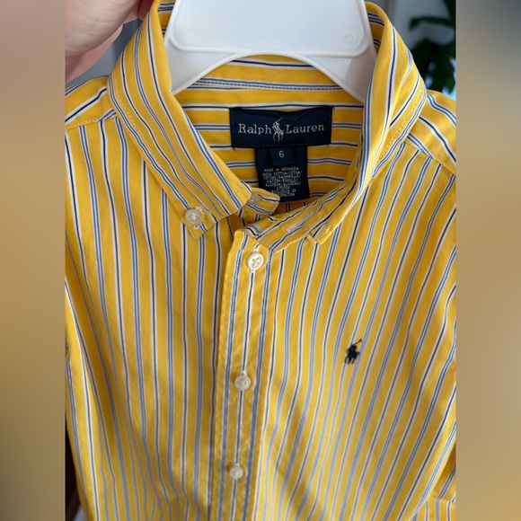 Ralph Lauren Shirt Boys Yellow Striped Long Sleeve Button Classic Size 6 Cotton - Picture 3 of 10